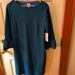 Chico's Textured Teal Sheath Dress Fully Lined